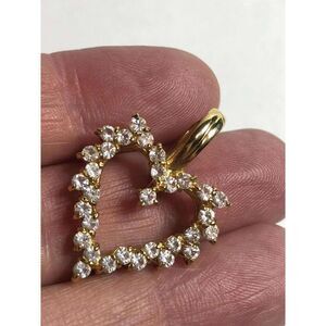 2042 Vtg Signed Roman CZ  heart Pendant Gold Tone